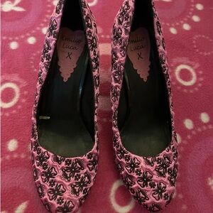 Pink Embroidered Women's Heels